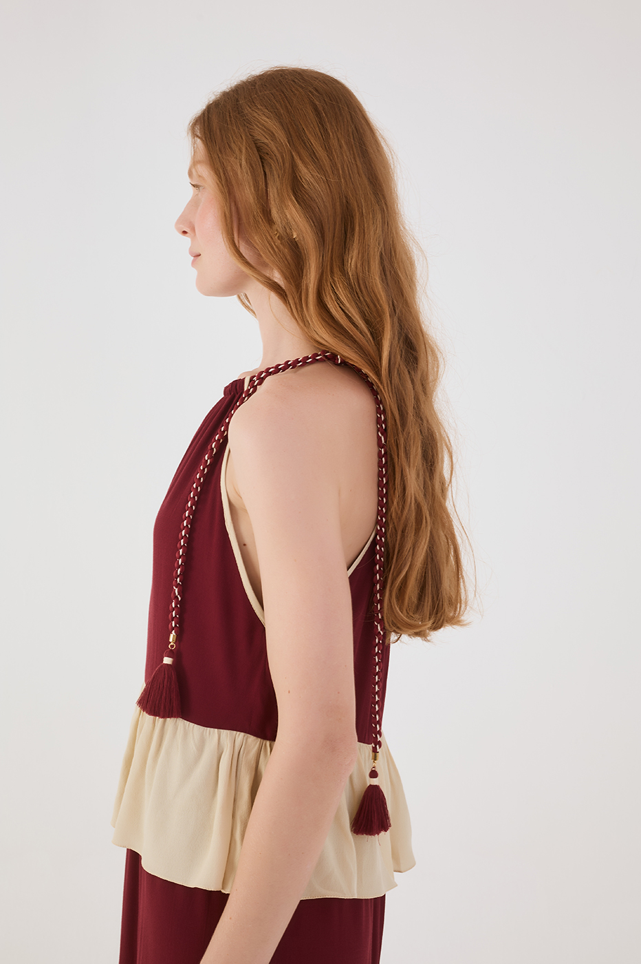 Wine Bossa And Off-White Rope Ties Layered Maxi Dress