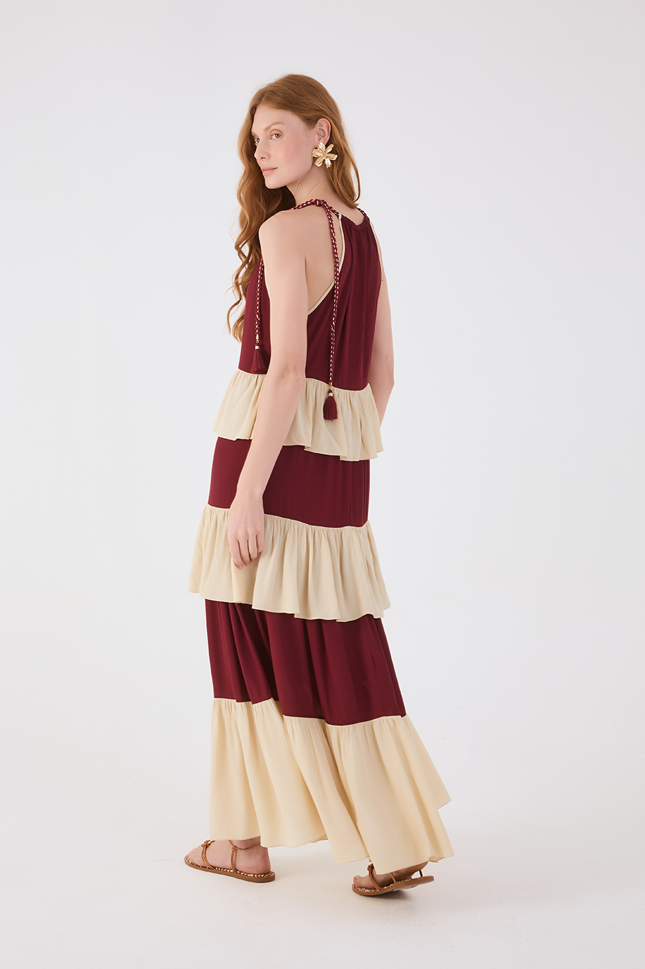 Wine Bossa And Off-White Rope Ties Layered Maxi Dress_6