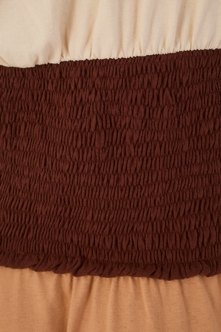 Tricolor One-Shoulder Smocked Waist Maxi Dress