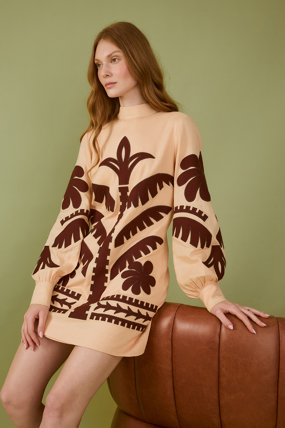 Foliage Embroidered Linen Dress