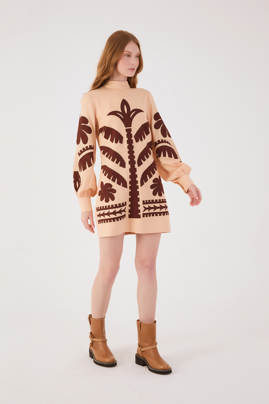 Foliage Embroidered Linen Dress