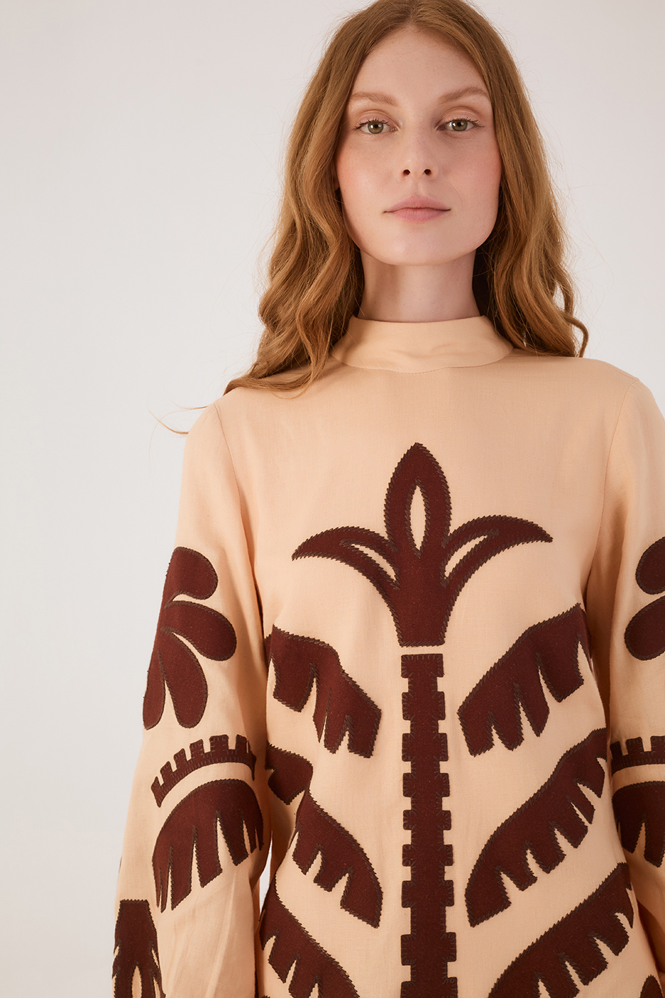 Foliage Embroidered Linen Dress