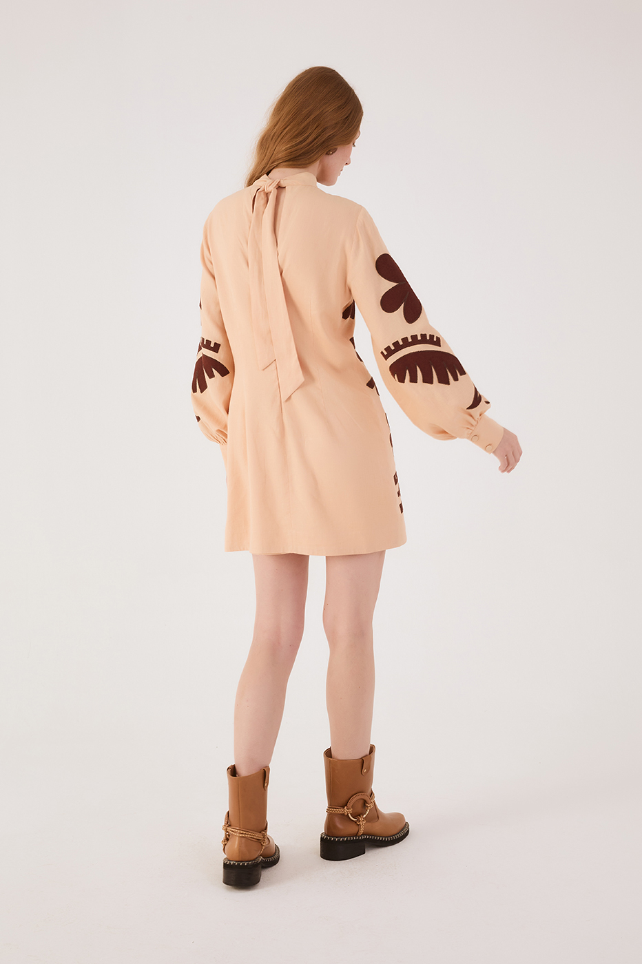 Foliage Embroidered Linen Dress