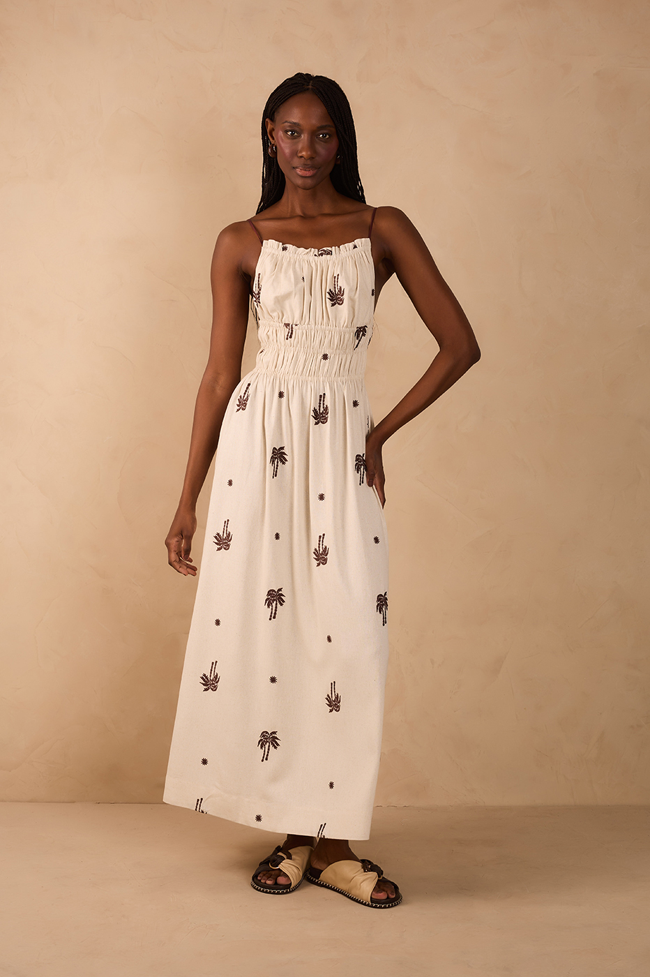 Off-White Embroidered Sun Sleeveless Maxi Dress