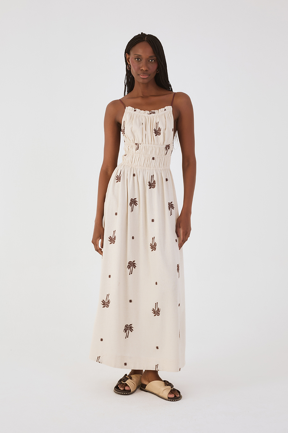 Off-White Embroidered Sun Sleeveless Maxi Dress