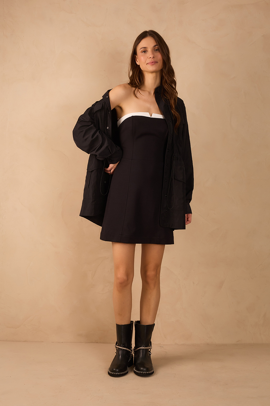 Black And White Strapless Tailored Mini Dress_1