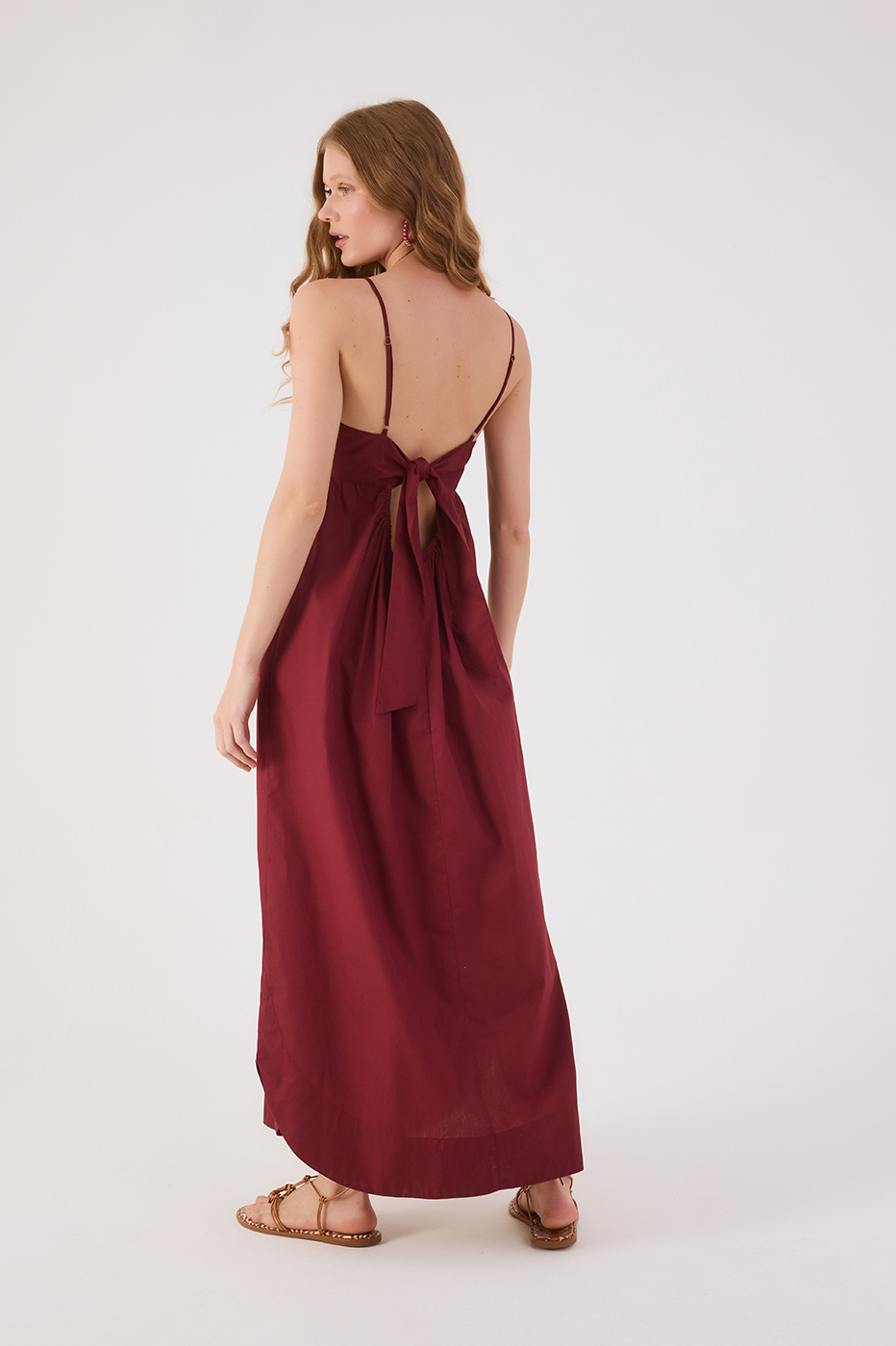 Wine Bossa Embroidered Sun Sleeveless Maxi Dress