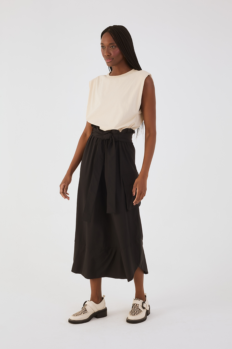Black And White Front Ties T-Shirt Bodice Nylon Maxi Dress