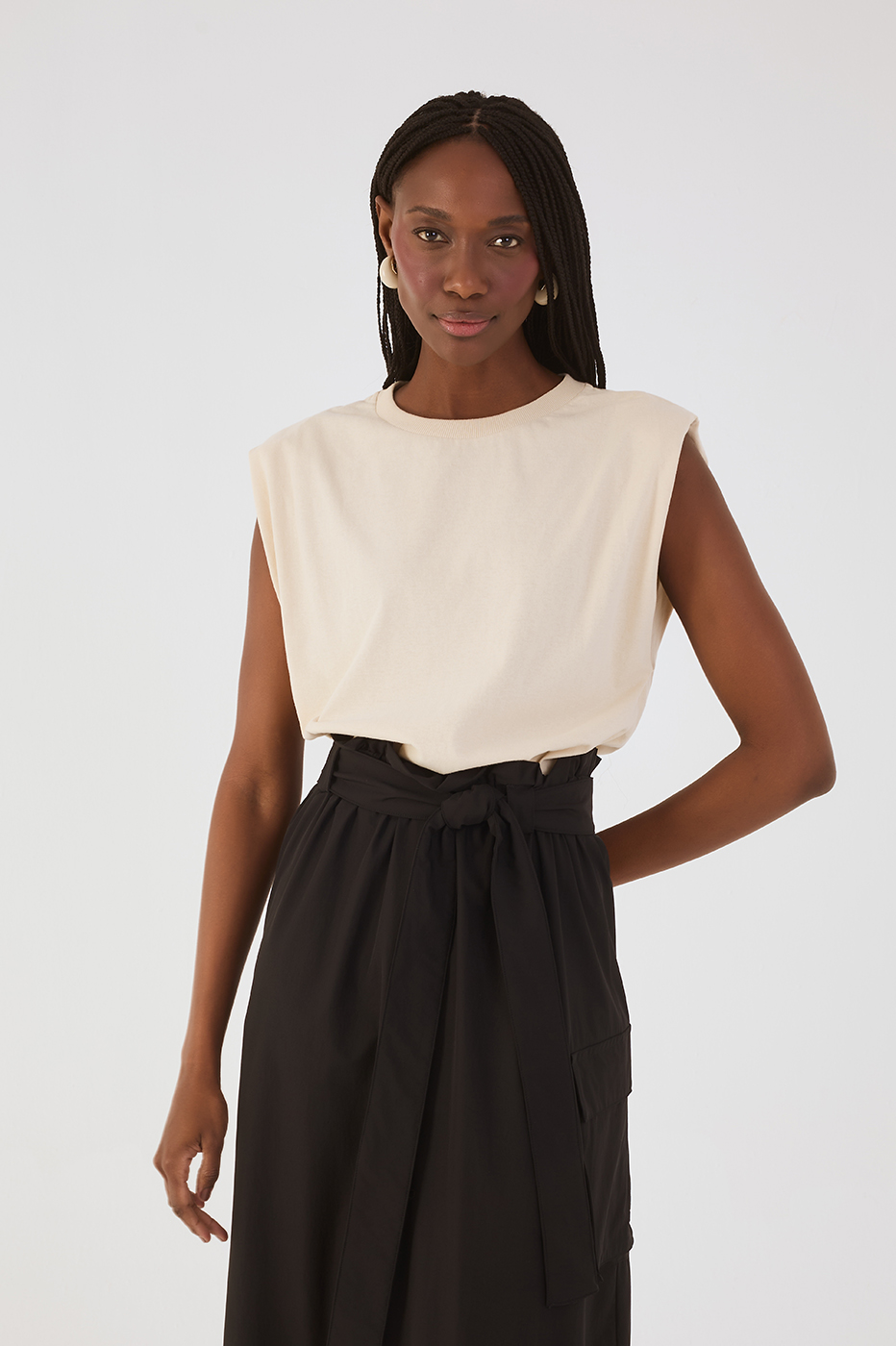 Black And White Front Ties T-Shirt Bodice Nylon Maxi Dress