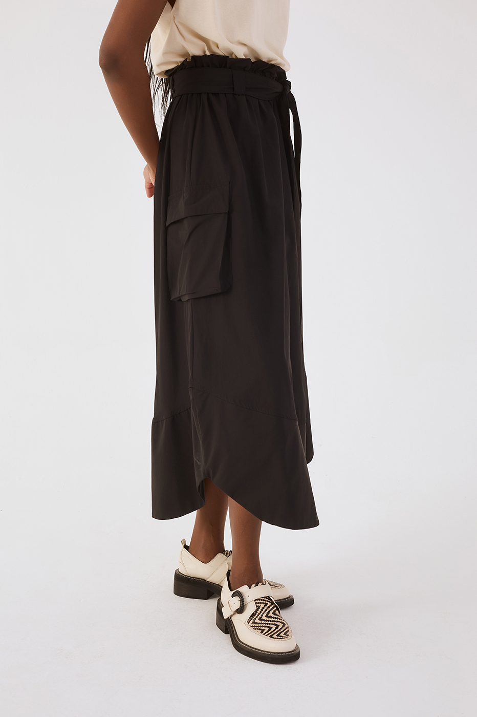 Black And White Front Ties T-Shirt Bodice Nylon Maxi Dress