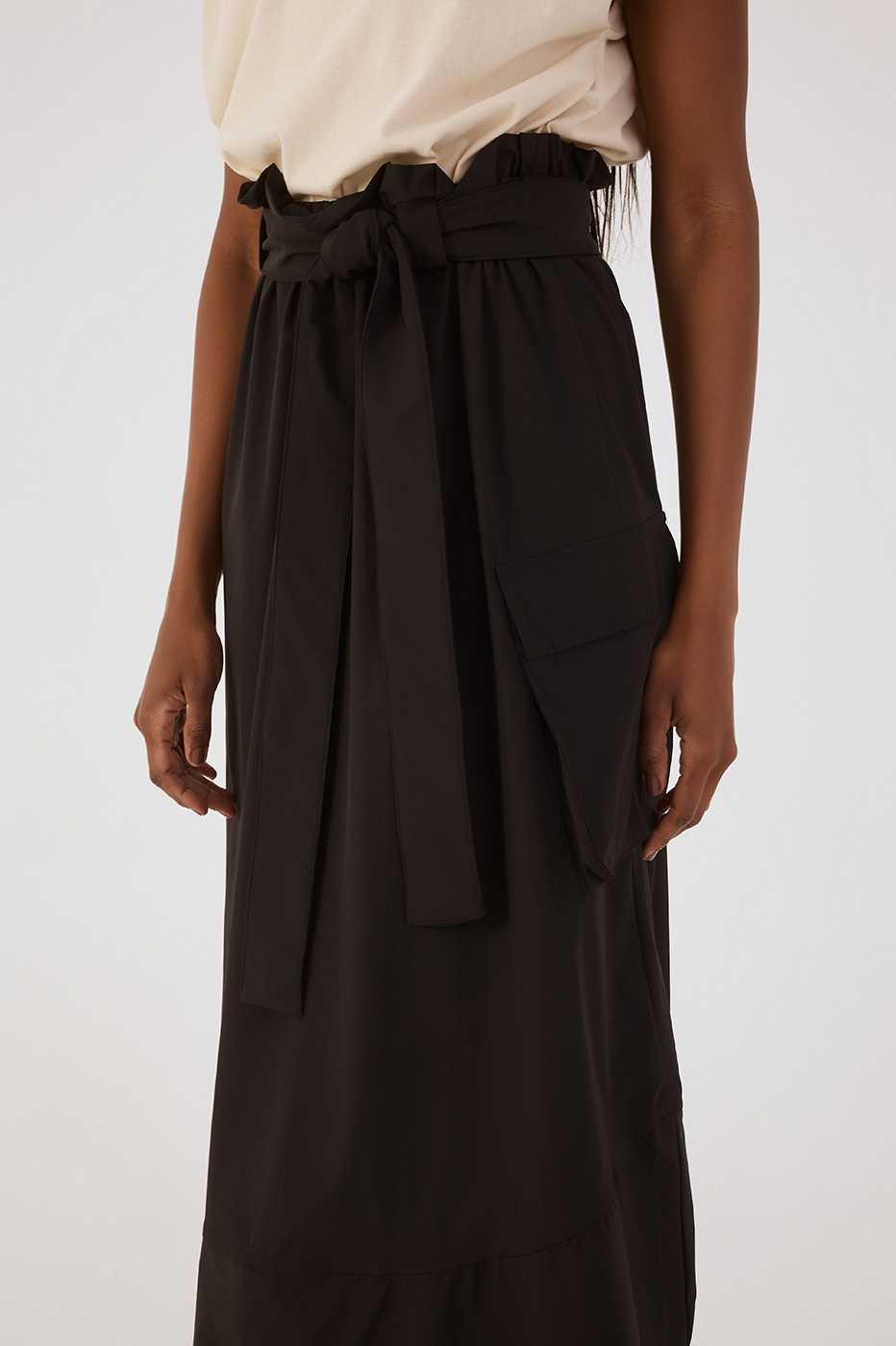 Black And White Front Ties T-Shirt Bodice Nylon Maxi Dress
