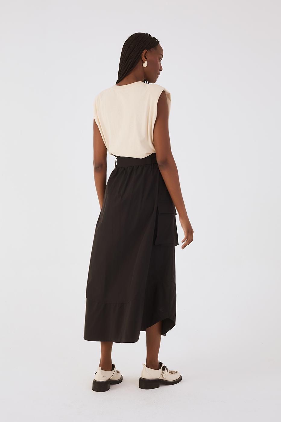 Black And White Front Ties T-Shirt Bodice Nylon Maxi Dress