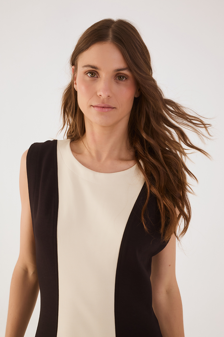 Off-White And Black Ruffled Hem Sleeveless Mini Dress