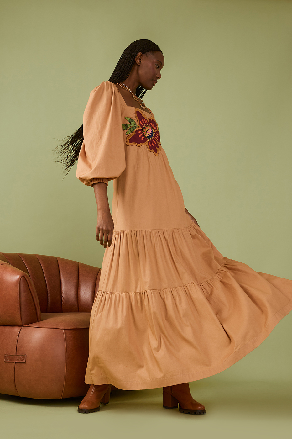 Beige Garden Embroidered Cotton Dress Beige / XS Beige Garden Embroidered Cotton Dress Beige / XS