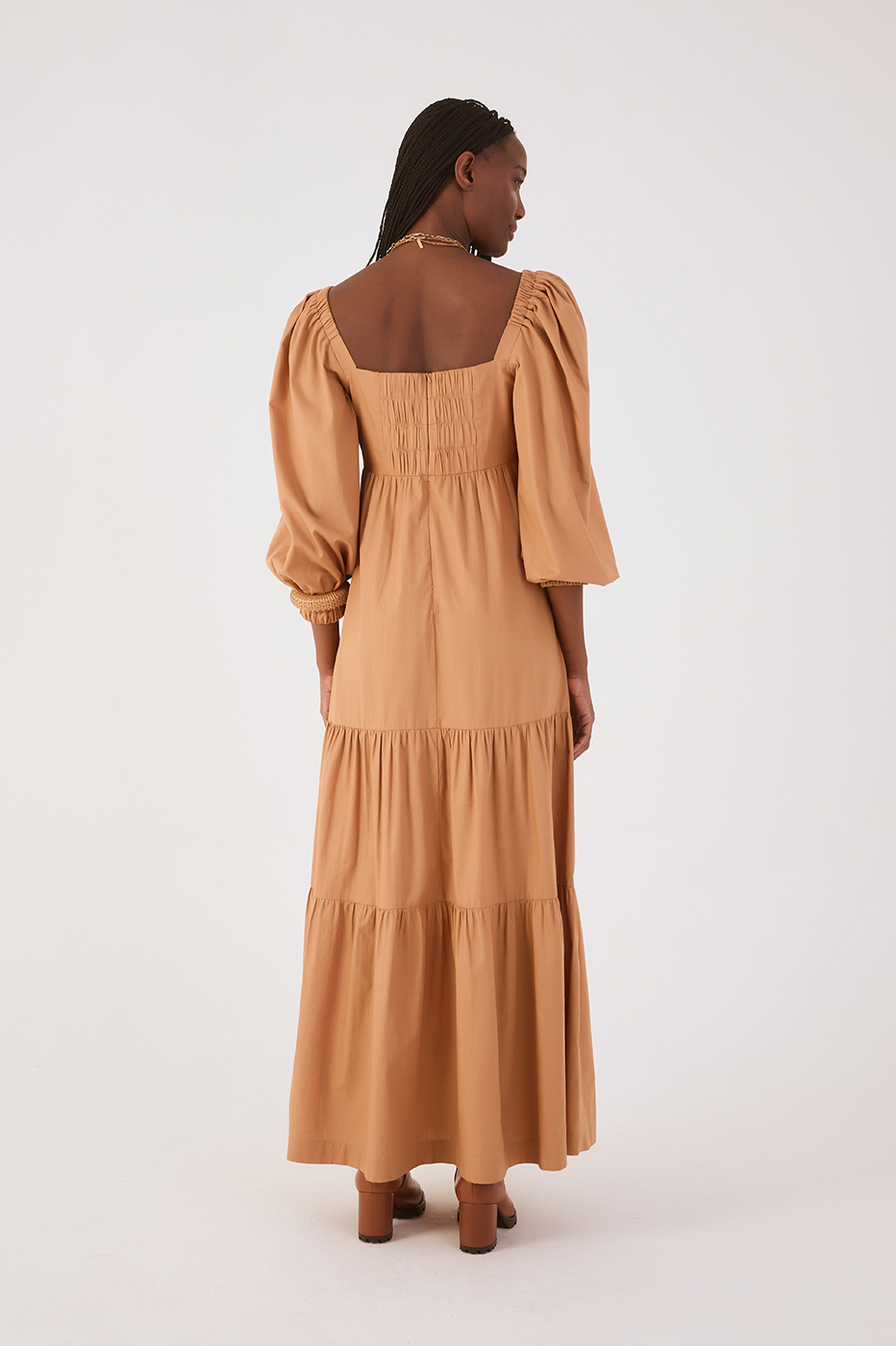 Beige Garden Embroidered Cotton Dress