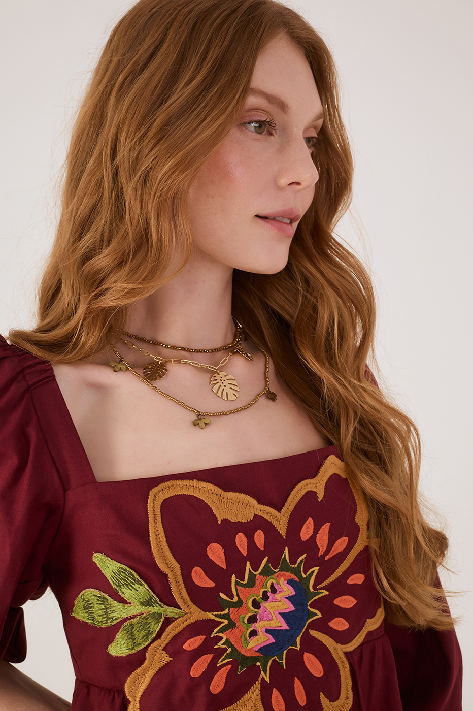 Wine Garden Embroidered Cotton Dres