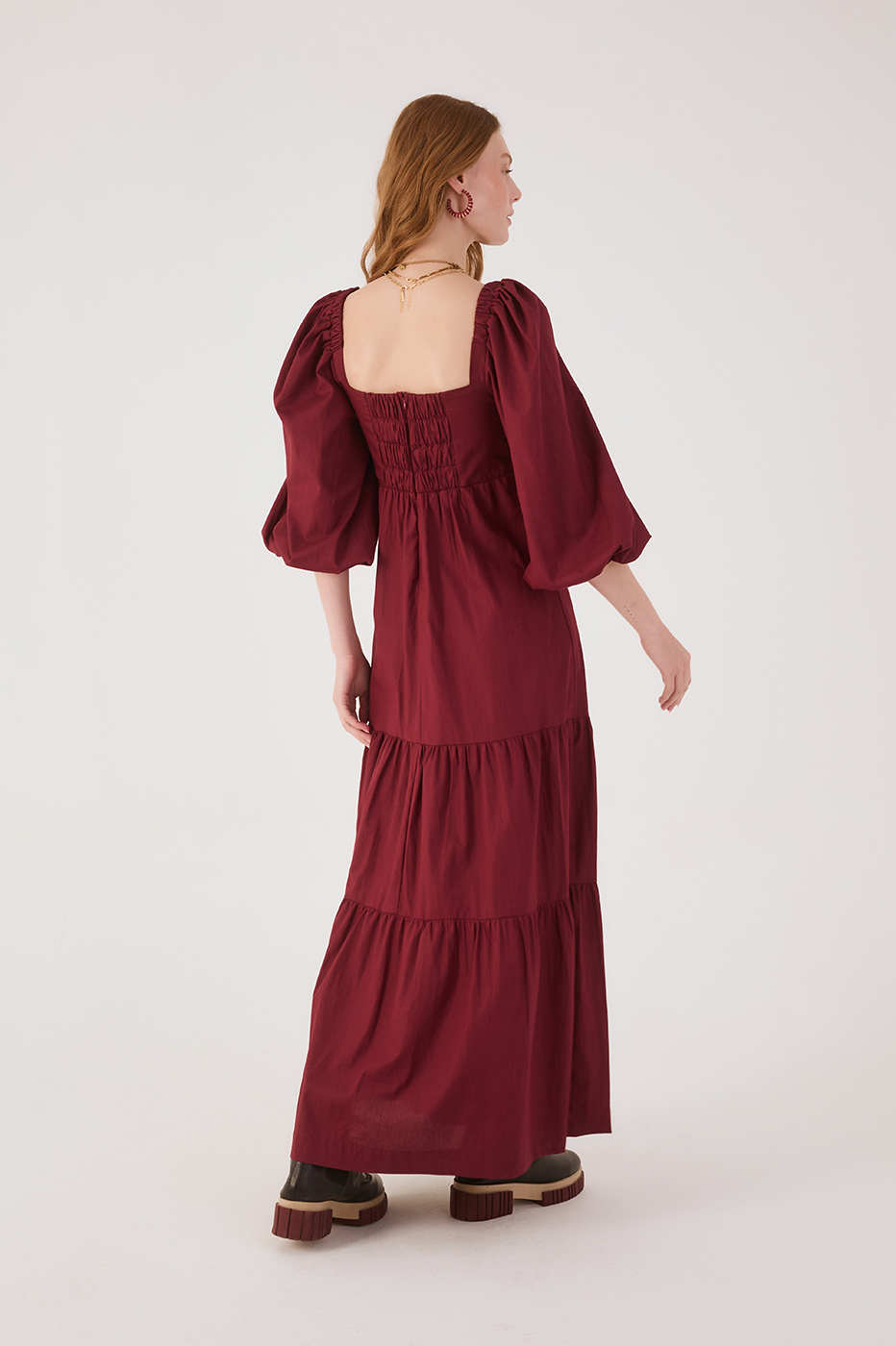 Wine Garden Embroidered Cotton Dres