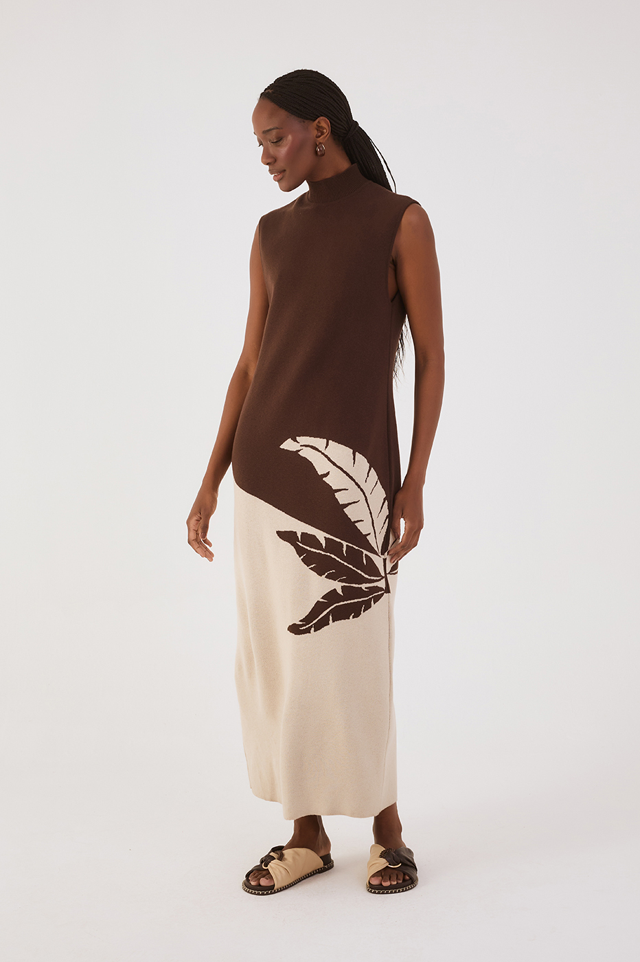 Brown Palma High Neck Sleeveless Tricot Maxi Dress