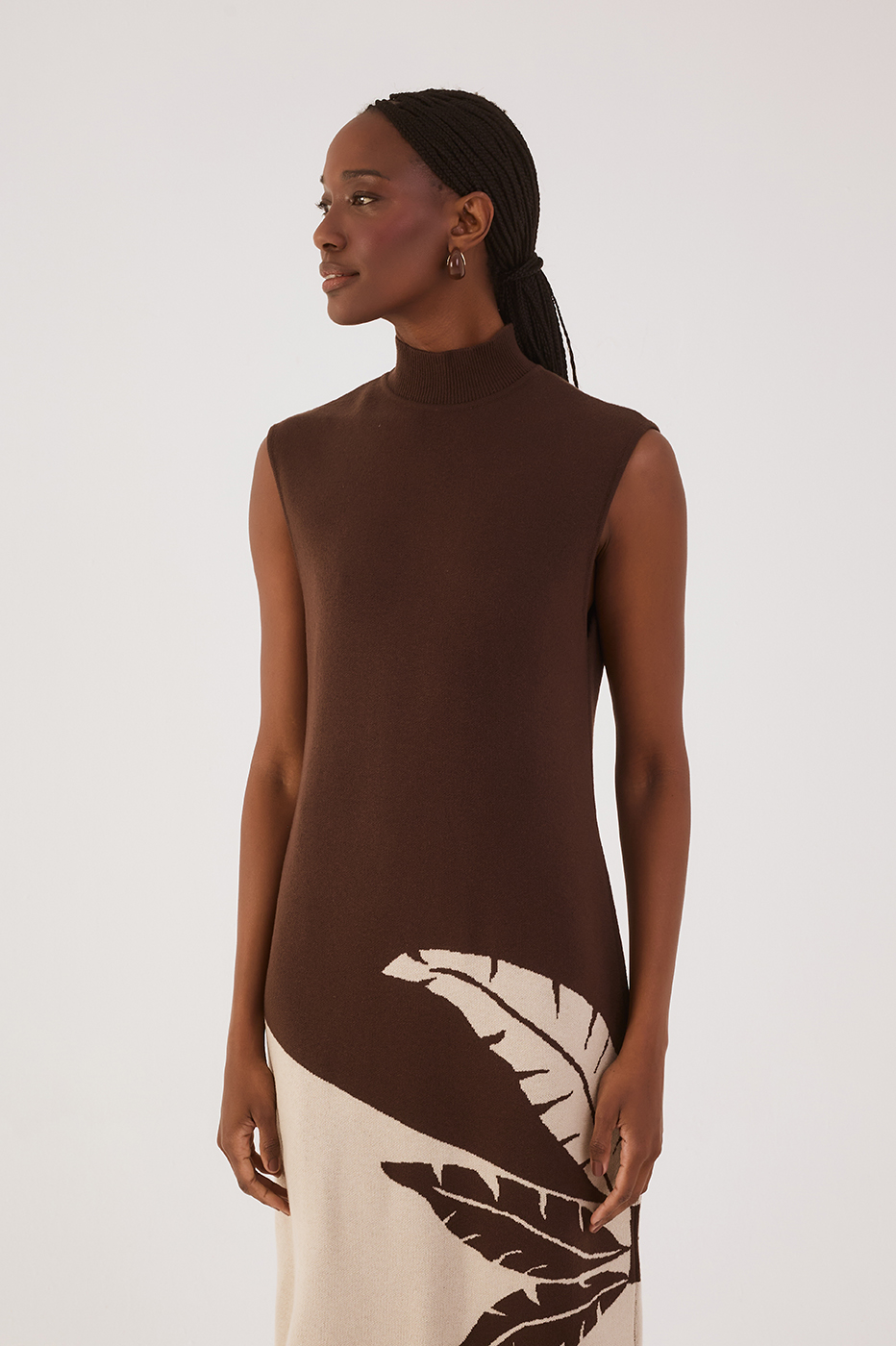 Brown Palma High Neck Sleeveless Tricot Maxi Dress