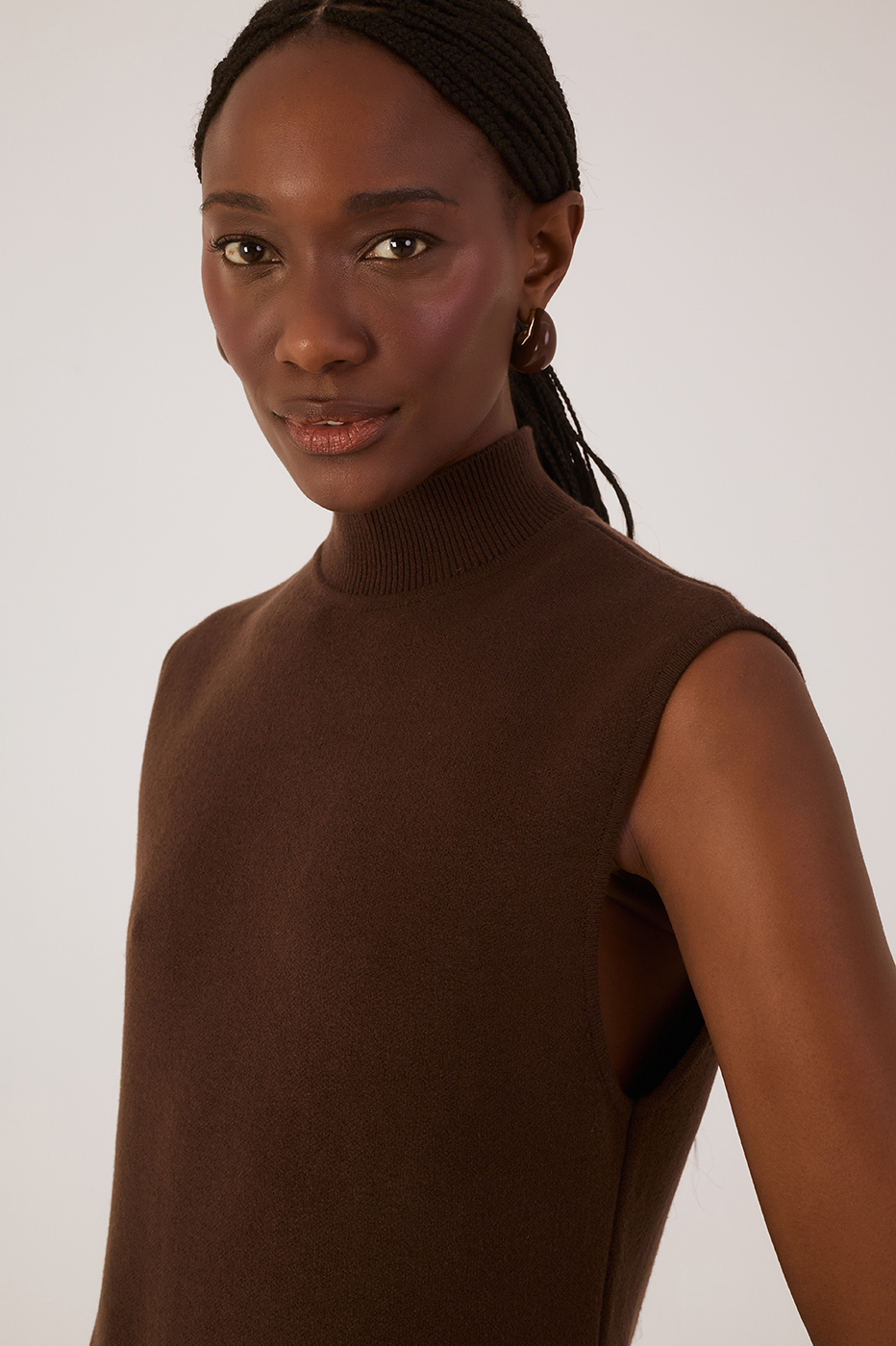 Brown Palma High Neck Sleeveless Tricot Maxi Dress