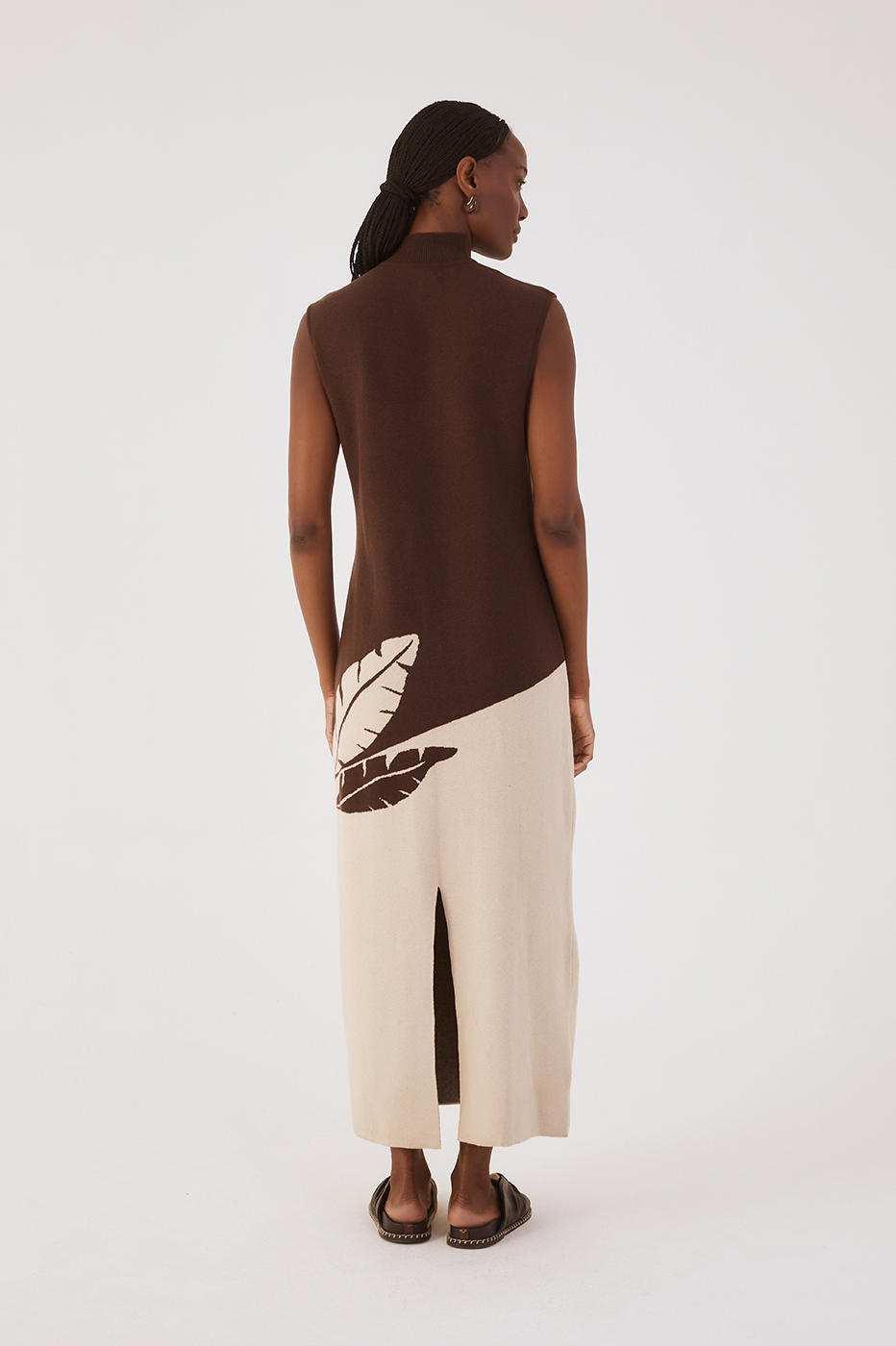 Brown Palma High Neck Sleeveless Tricot Maxi Dress