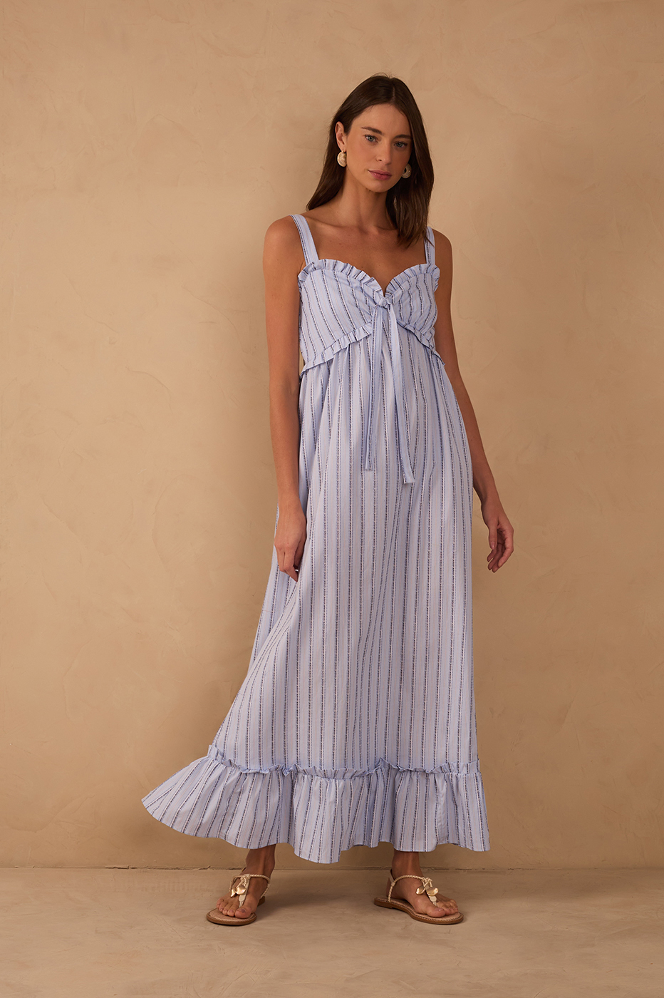 Vestido Cropped Algodão Listras Babado_1