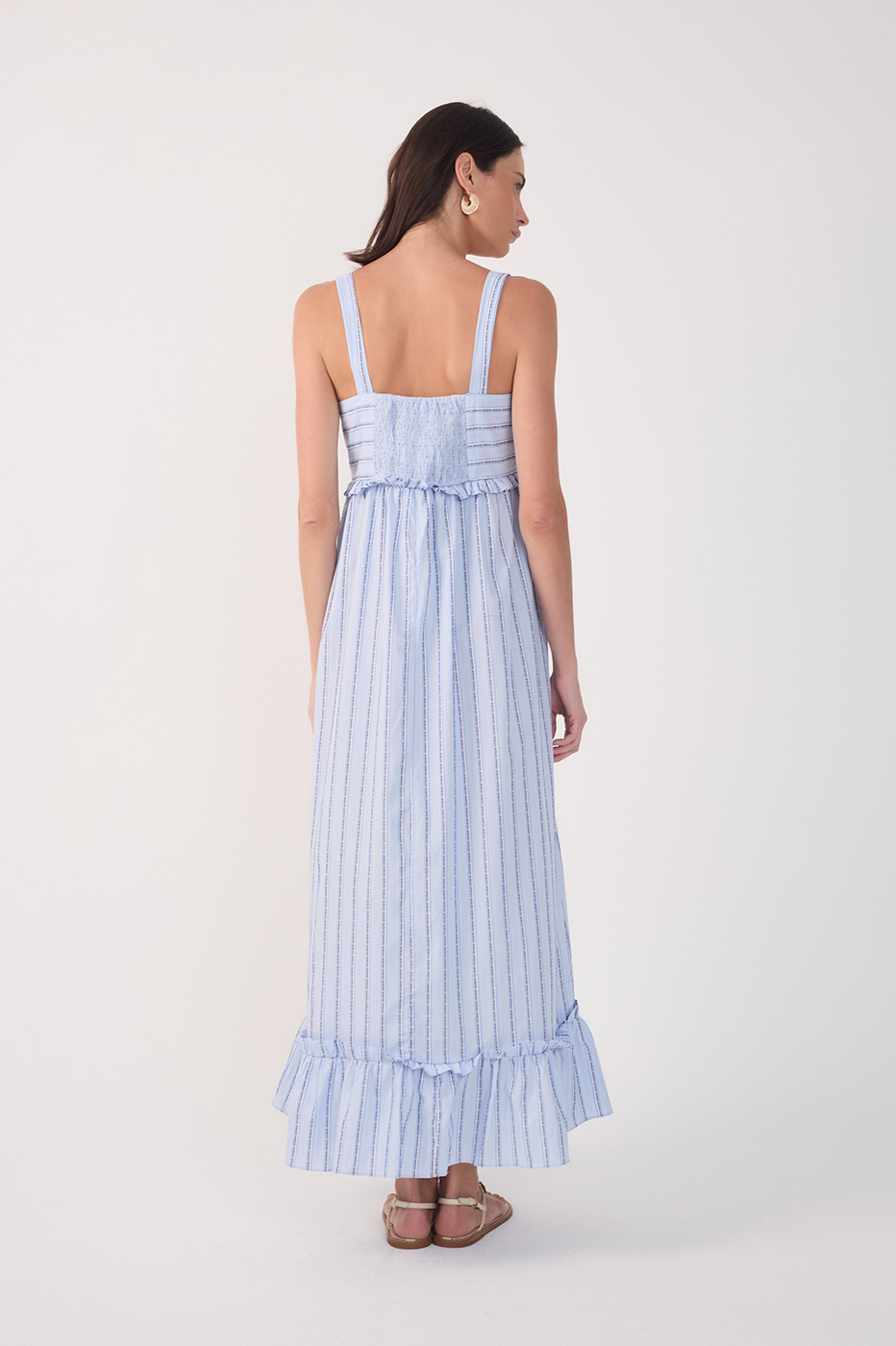 Cropped Cotton Striped Ruffle Dress_5