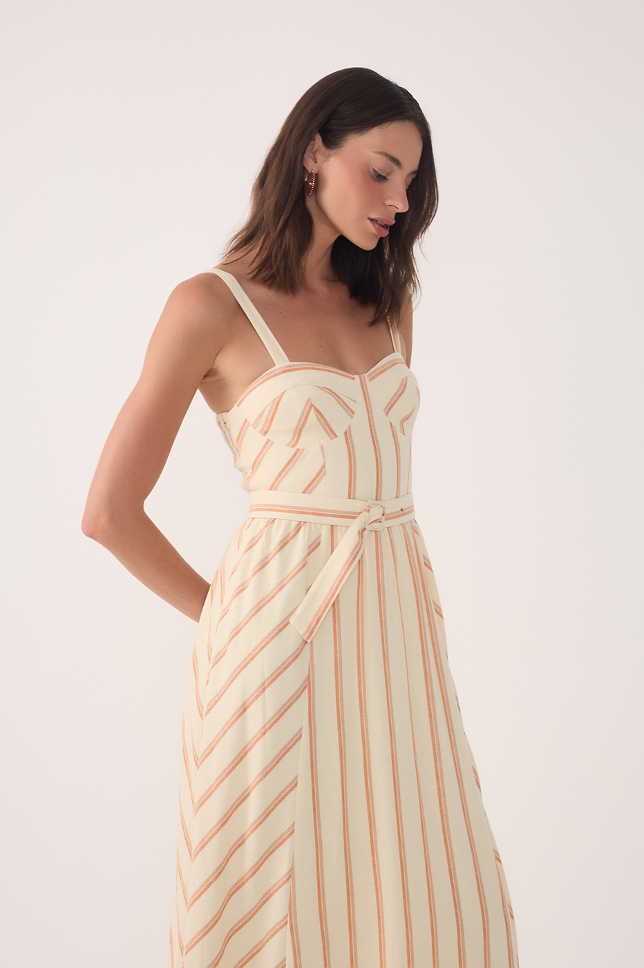 Beige Sweetheart Neck Belted Midi Dress Beige Sweetheart Neck Belted Midi Dress