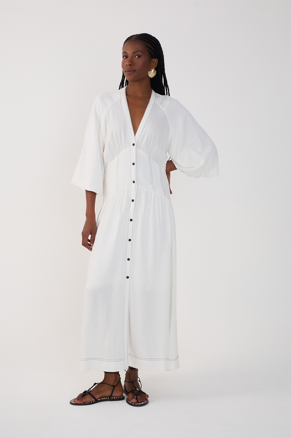 Midi Linen Waist Cut Out Dress_2