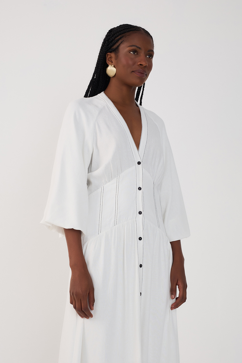 Midi Linen Waist Cut Out Dress