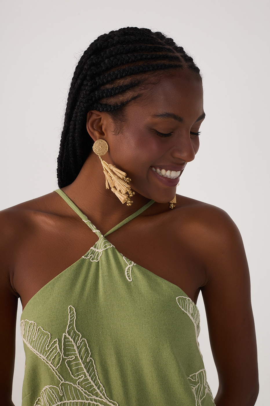 Cropped Linen Leaf Embroidered Dress_5