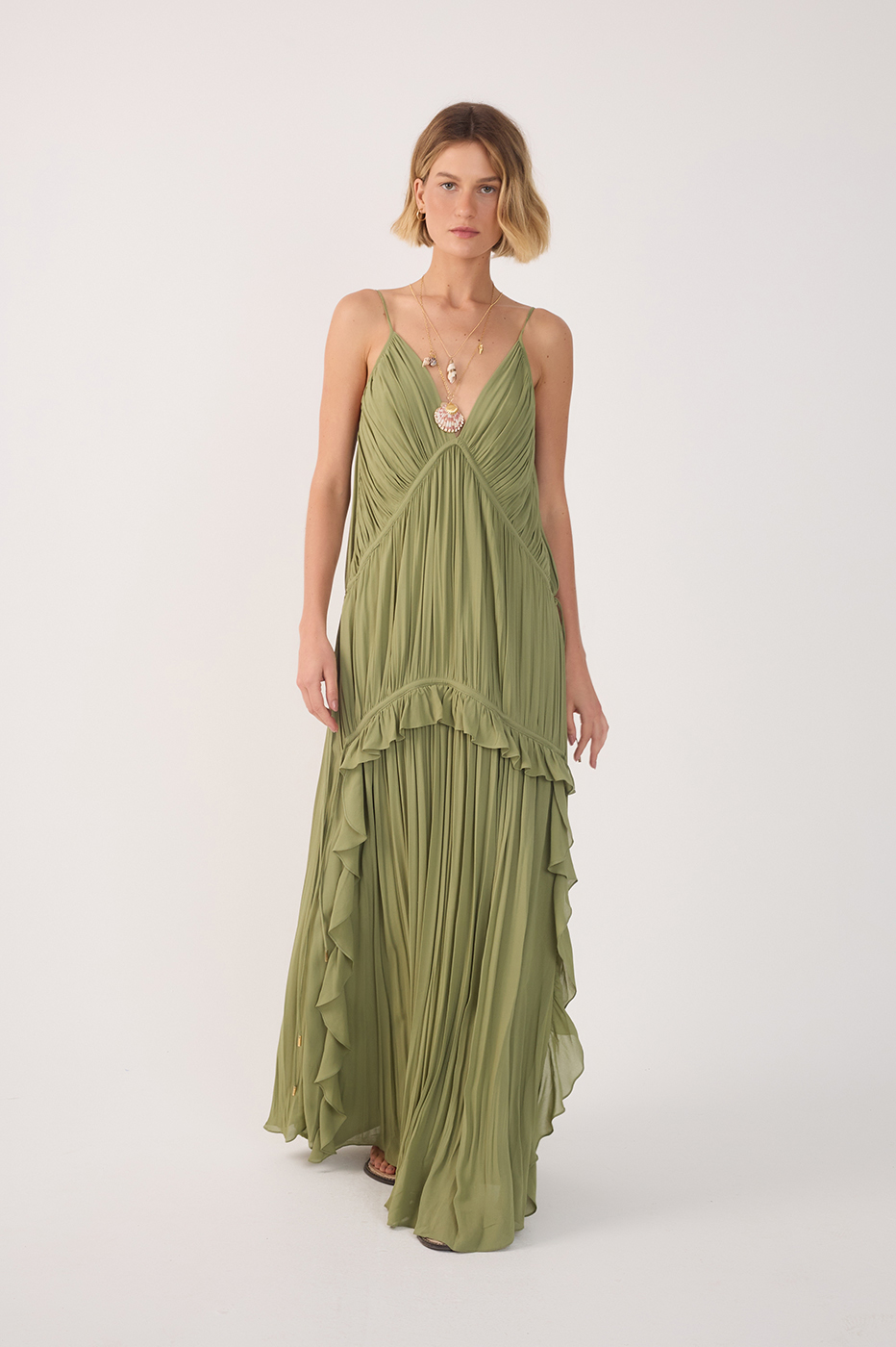 Long Crepe Draped Dress