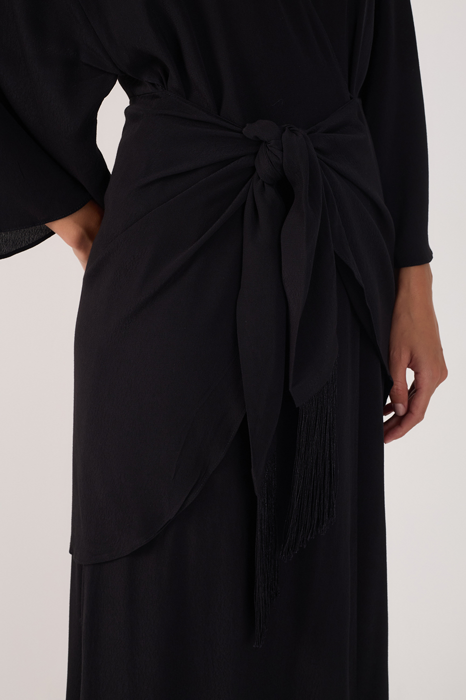 black long sleeve ruffle wrap dress Women's Ruffle Trim Long Sleeve Wrap Dress in Black