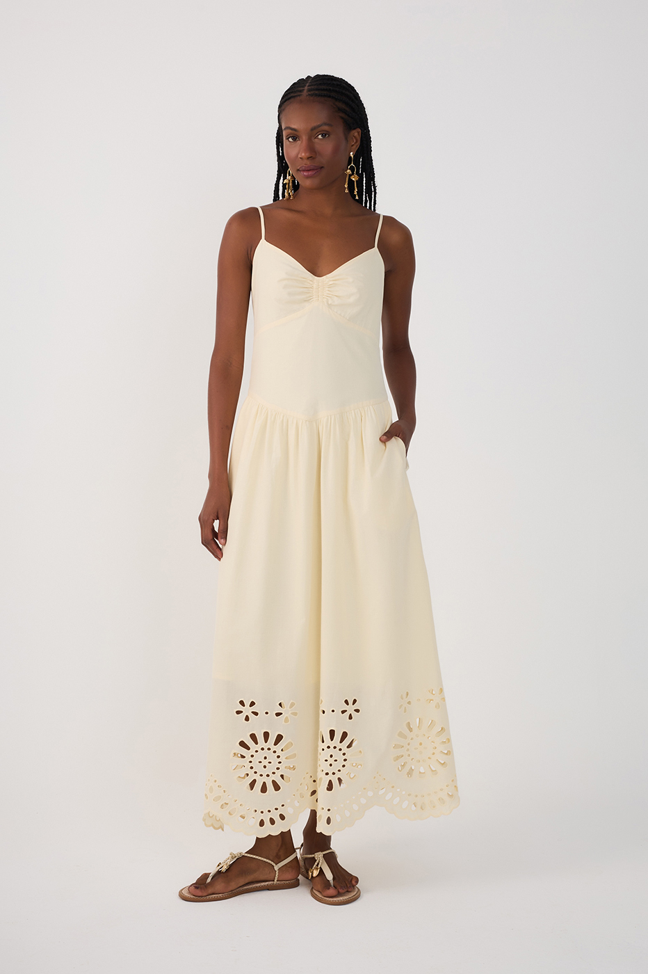 Cotton Embroidered Midi Dress