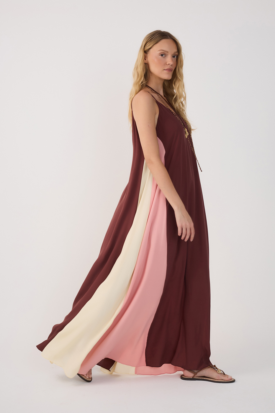 brown crepe dress ME+EM Crepe Cape 2-in-1 Maxi Dress