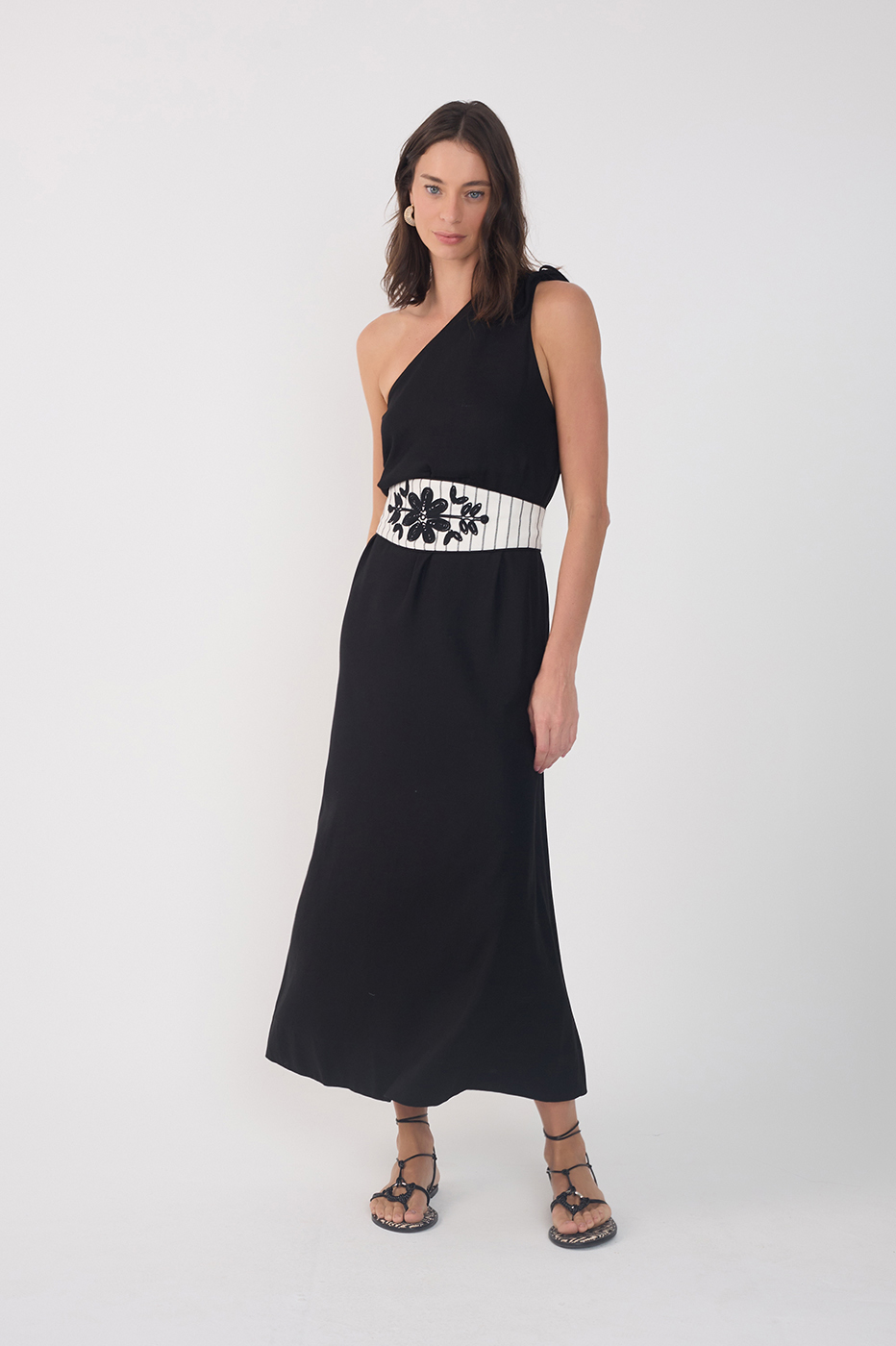 Cropped Linen Embroidered Yoke Dress_2