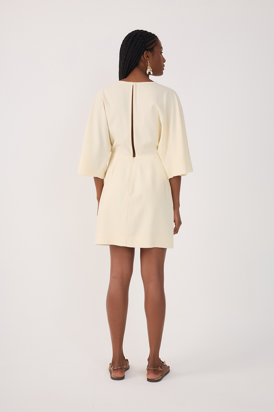 Beige Front Knot Kimono Sleeve Mini Dress_5