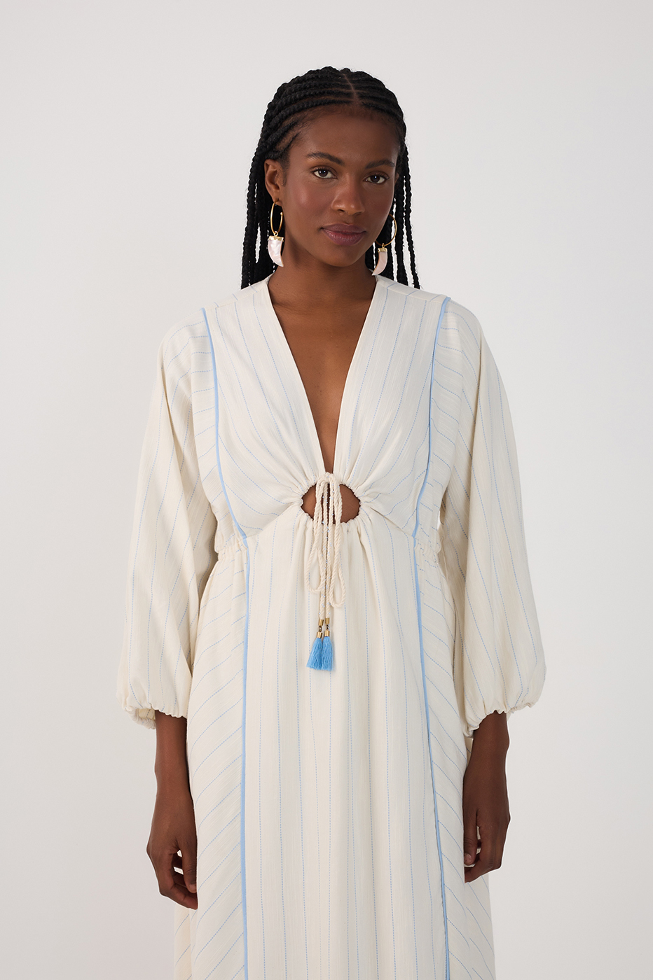 Blue Front Cut-Out Long Sleeve Maxi Dress in Poetry Blue