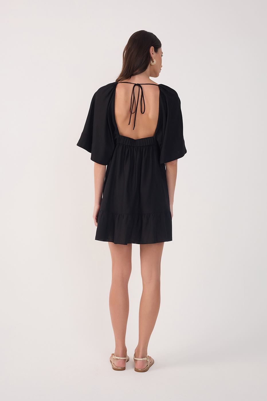 Short Linen Embroidered Yoke Dress_6
