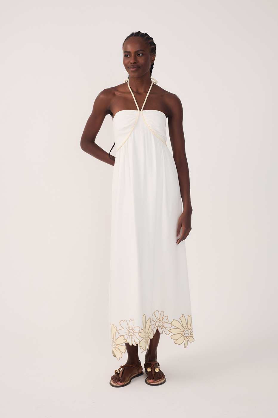 Off-White Embroidered Linen Midi Dress_2