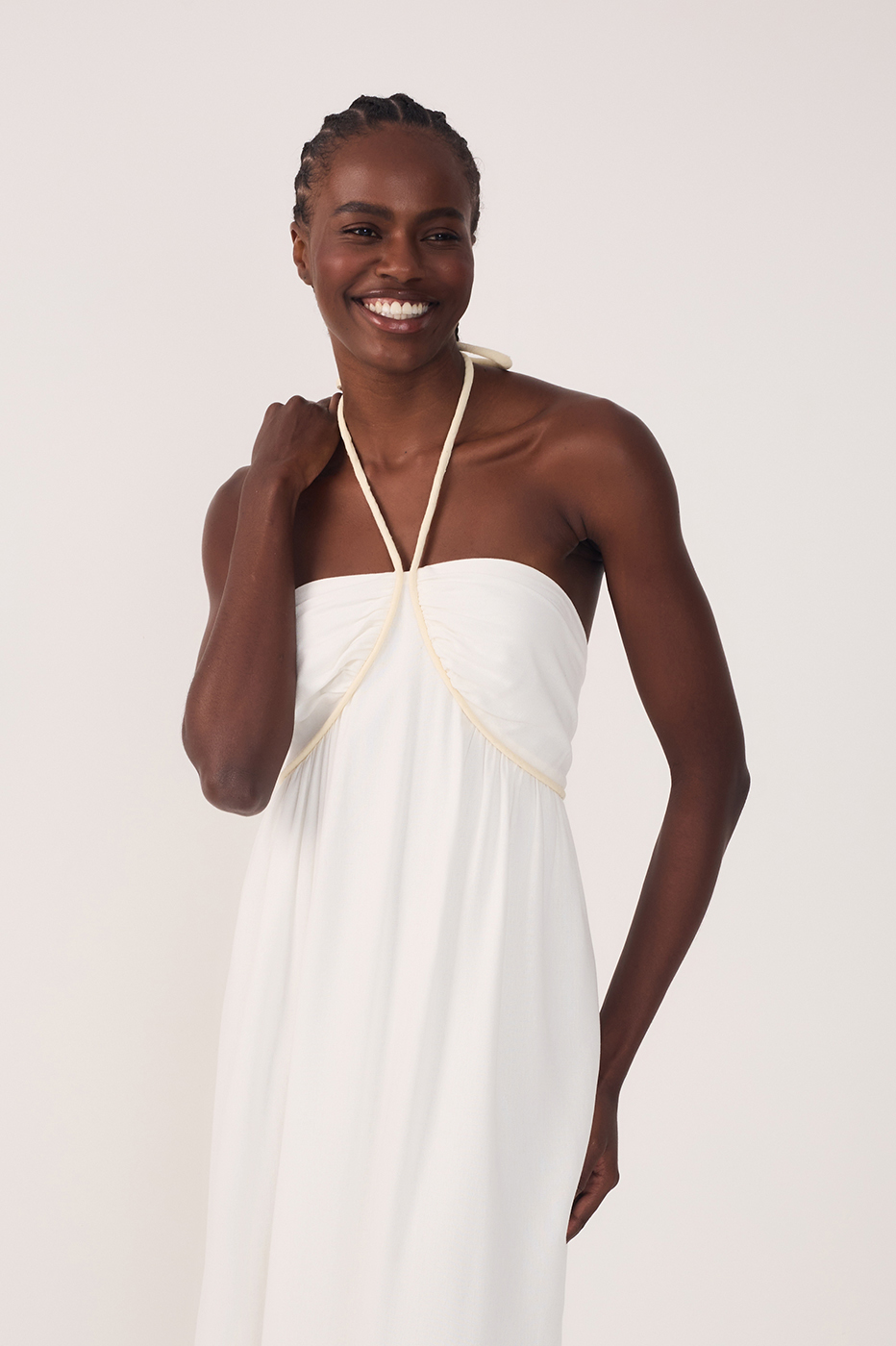 embroidered linen midi dress Off-White Embroidered Linen Midi Dress in Off White