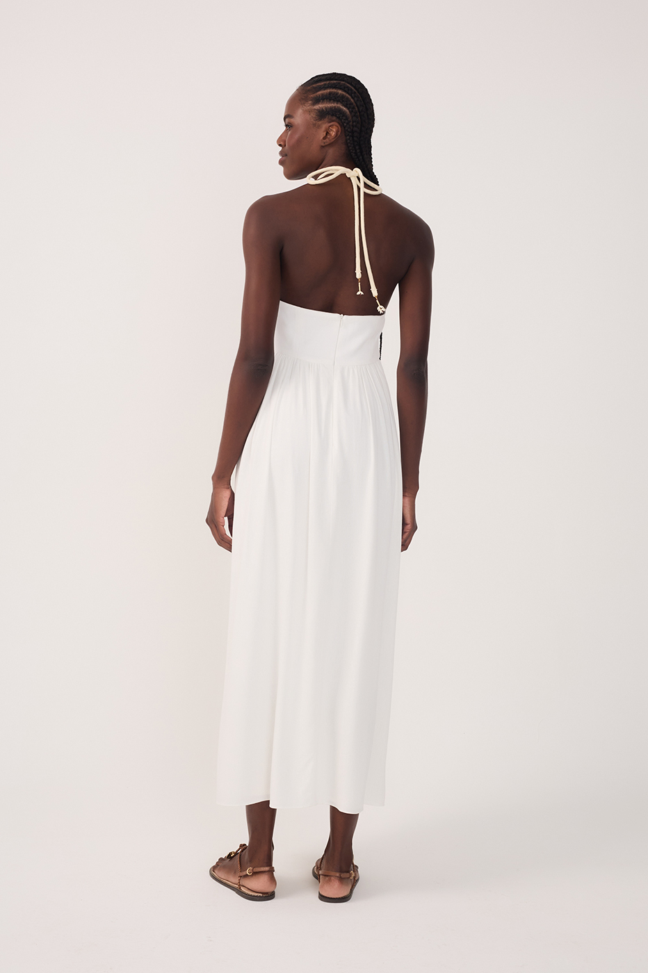 Off-White Embroidered Linen Midi Dress_6