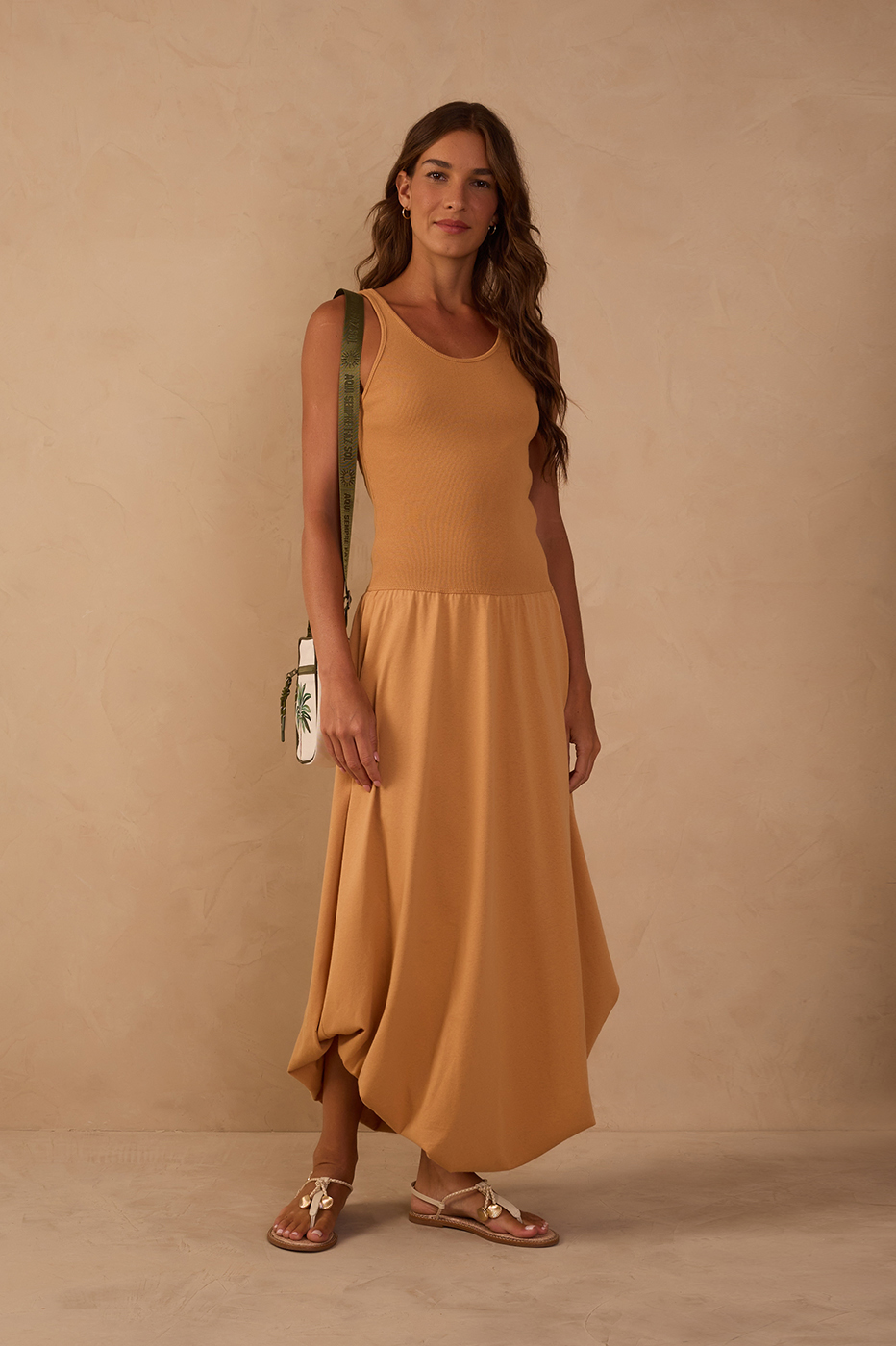 Beige Tank Top Balloon Maxi Dress