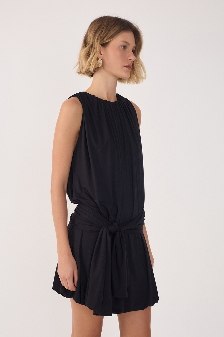 Basic Balloon Tie Belt Dress_3