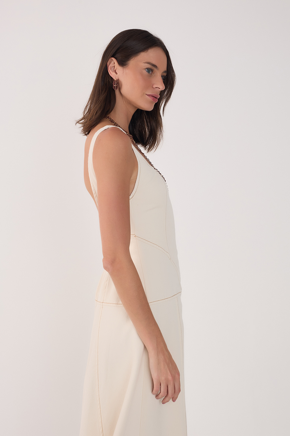 Off White Twill Topstitch Dress_4