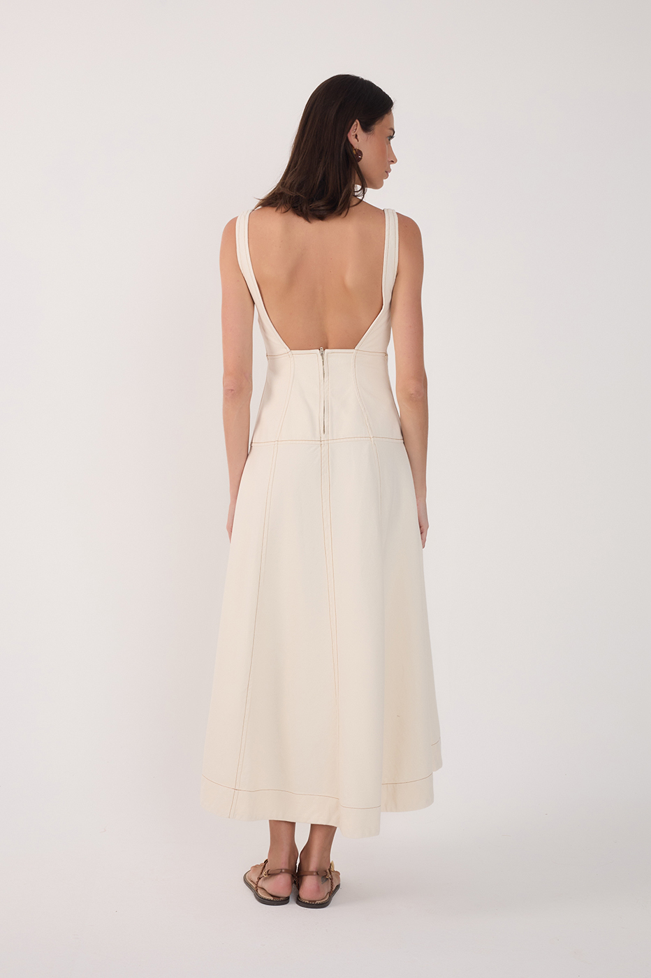 Off White Twill Topstitch Dress_6