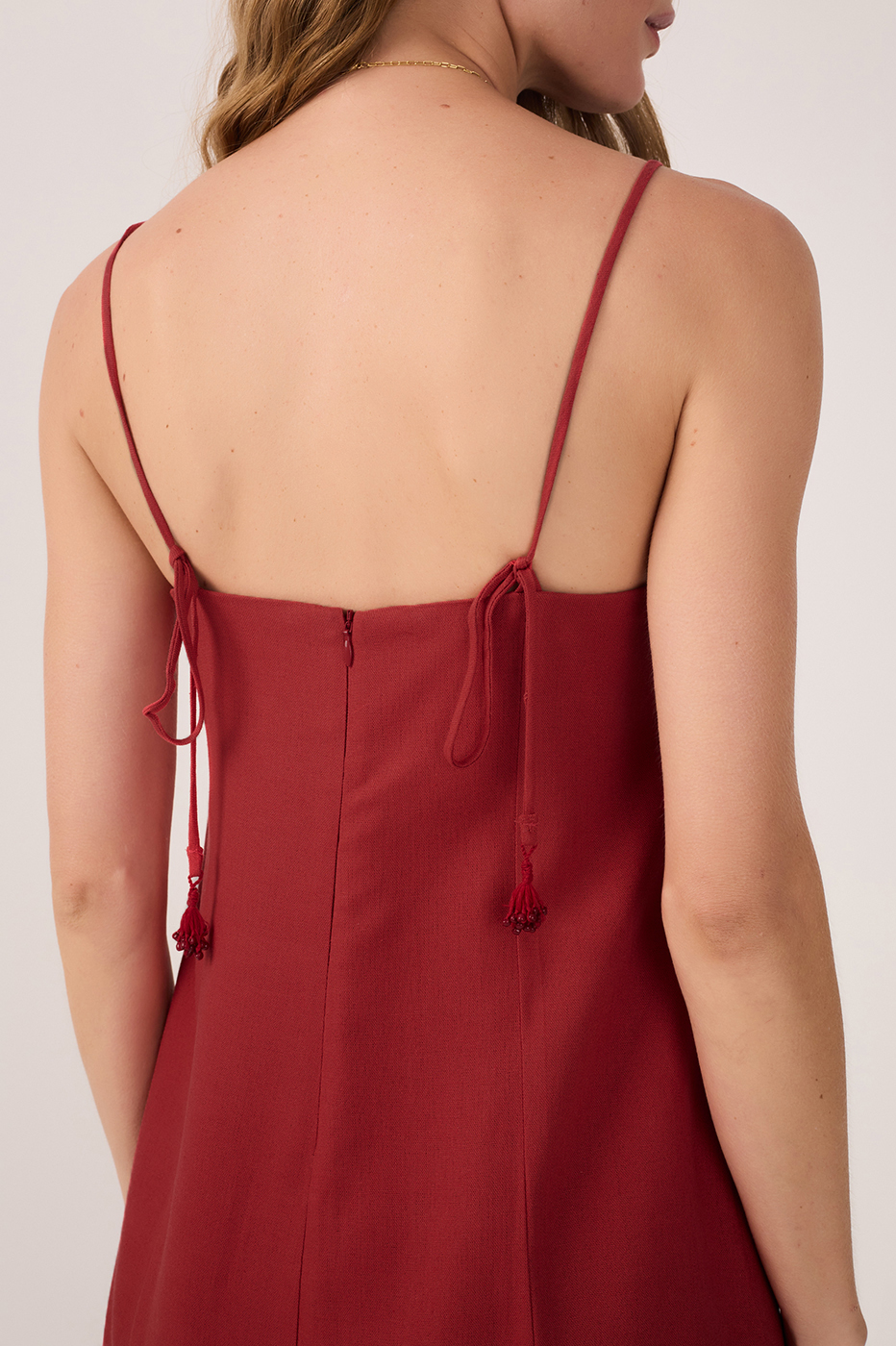 Red Sleeveless Linen Mini Dress_5