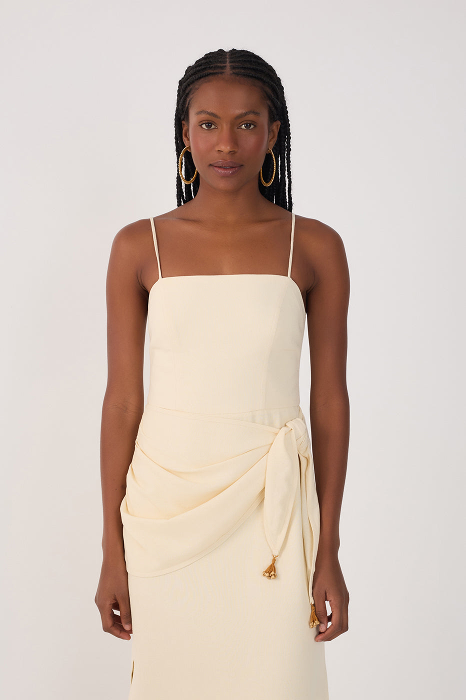 Beige Wrap Waist Side Slits Maxi Dress_4