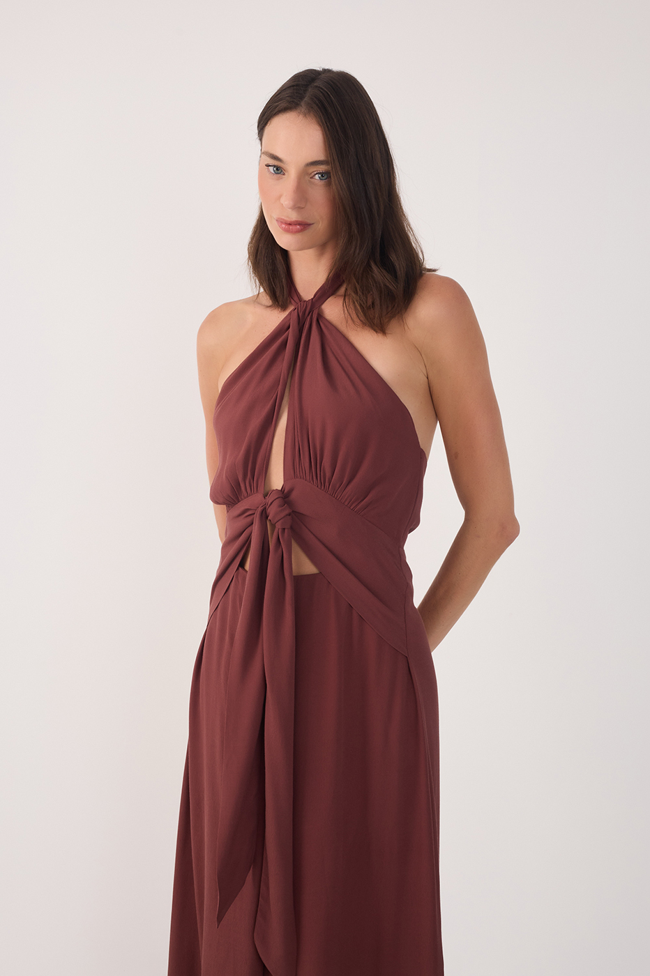 Midi Crepe Twisted Neckline Dress_3