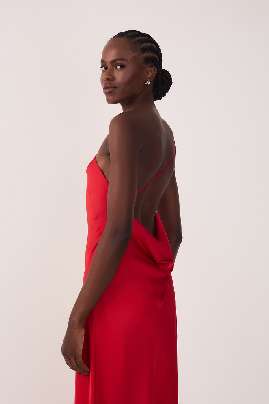 Satin Cowl Neck Dress in Red